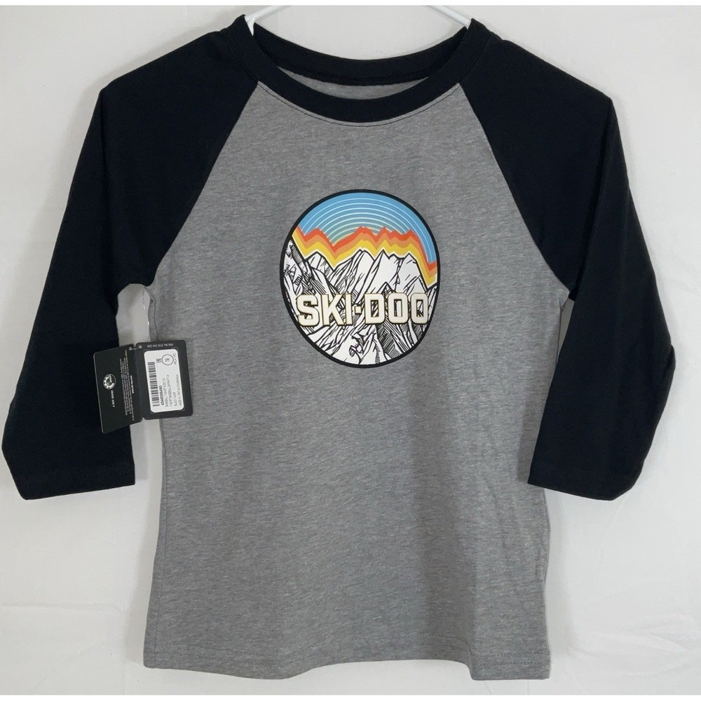 NWT‎ Unisex Kid's Ski-Doo Graphic T-Shirt Mountain 3/4 Sleeves Black & Gray 7-8